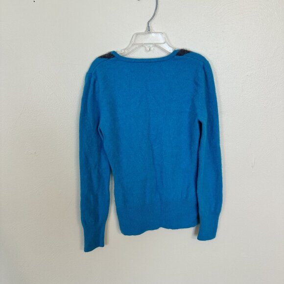 Apt 9 Ladies Juniors Argyle V Neck Sweater Small 100% Cashmere Blue Gray 8 - Picture 5 of 6